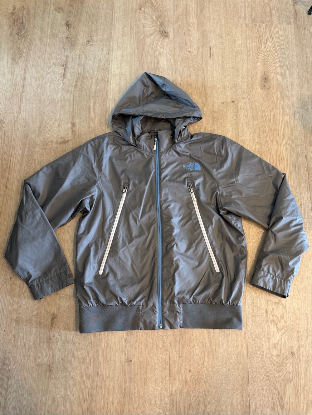 Men’s North Face Grey Hooded Windbreaker Jacket Size Large Full Zip